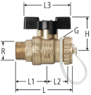 Rubinetto a sfera per caldaie con volantino a farfalla