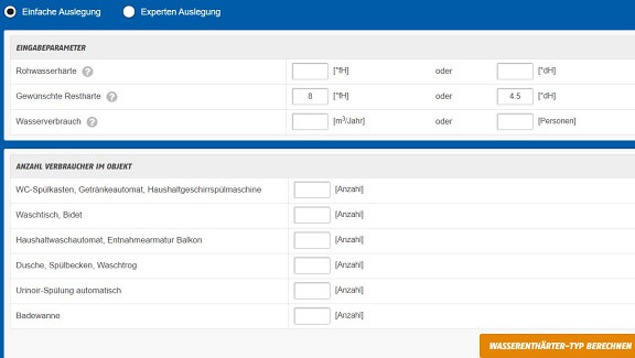 Auslegung Wasserenthärter